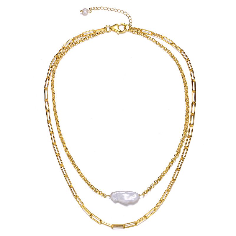 14k Gold Over Silver Freshwater Cultured Pearl Layered Necklace, Women's, Size: 18-20" ADJ, Gold Tone