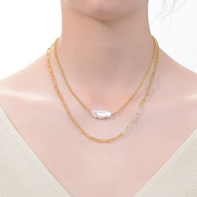 14k Gold Over Silver Freshwater Cultured Pearl Layered Necklace