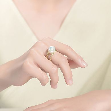 14k Gold over Sterling Silver Freshwater Simulated Pearl Contemporary Adjustable Ring