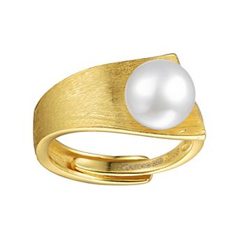 14k Gold over Sterling Silver Freshwater Simulated Pearl Linear Adjustable Ring