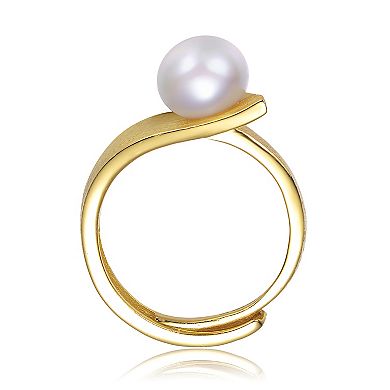 14k Gold over Sterling Silver Freshwater Simulated Pearl Linear Adjustable Ring