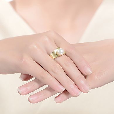 14k Gold over Sterling Silver Freshwater Simulated Pearl Linear Adjustable Ring