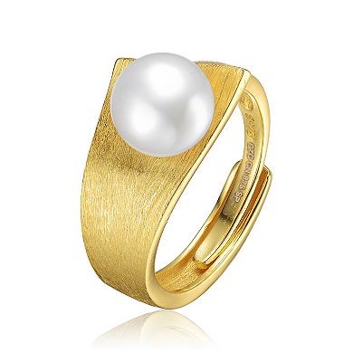 14k Gold over Sterling Silver Freshwater Simulated Pearl Linear Adjustable Ring