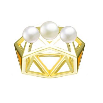 14k Gold over Sterling Silver Freshwater Simulated Pearl Geometric Ring