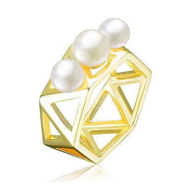 14k Gold over Sterling Silver Freshwater Simulated Pearl Geometric Ring