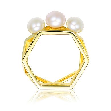 14k Gold over Sterling Silver Freshwater Simulated Pearl Geometric Ring