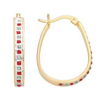 18k Gold-Over-Silver Ruby and Diamond Accent Pear Hoop Earrings