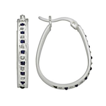 Diamond Mystique Platinum Over Silver Sapphire and Diamond Accent Pear Hoop Earrings