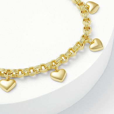 Brilliance Silver Tone Heart Station Charms Bracelet
