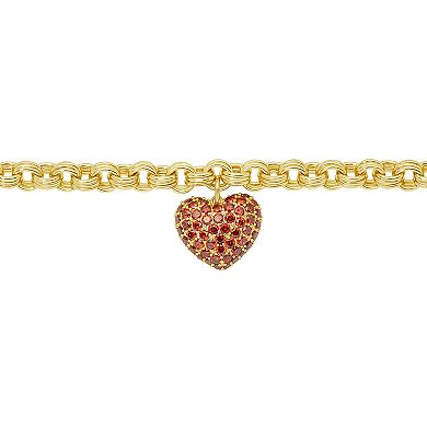 Brilliance 18k Gold Plated Pink & Red Cubic Zirconia Heart Charm Link Bracelet