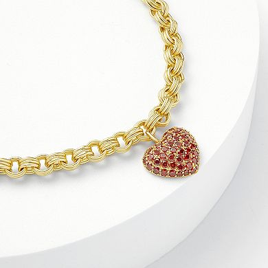 Brilliance 18k Gold Plated Pink & Red Cubic Zirconia Heart Charm Link Bracelet
