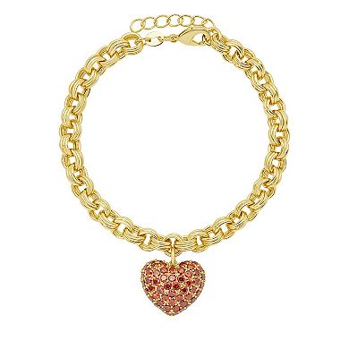 Brilliance 18k Gold Plated Pink & Red Cubic Zirconia Heart Charm Link Bracelet