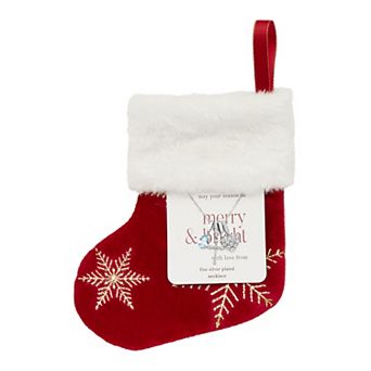 Brilliance Silver Tone Aqua & Clear Cubic Zirconia Cross & Heart Charm Necklace