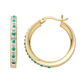 Diamond Mystique 18k Gold-Over-Silver Emerald and Diamond Accent Hoop Earrings