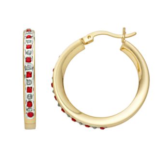 18k Gold-Over-Silver Ruby and Diamond Accent Hoop Earrings