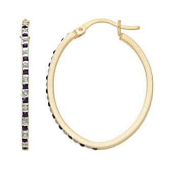 18k Gold-Over-Silver Amethyst and Diamond Accent Oval Hoop Earrings