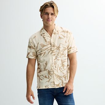 Men's Birch x Black Short-Sleeve Abstract Floral Woven Camp Shirt