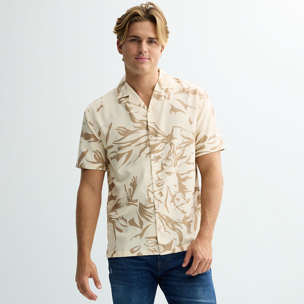 Men's Birch x Black Short-Sleeve Abstract Floral Woven Camp Men's Birch x Black Short-Sleeve Abstract Floral Woven Camp