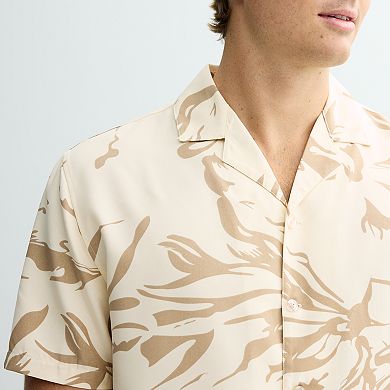 Men's Birch x Black Short-Sleeve Abstract Floral Woven Camp Shirt
