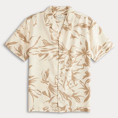 Men's Birch x Black Short-Sleeve Abstract Floral Woven Camp Shirt