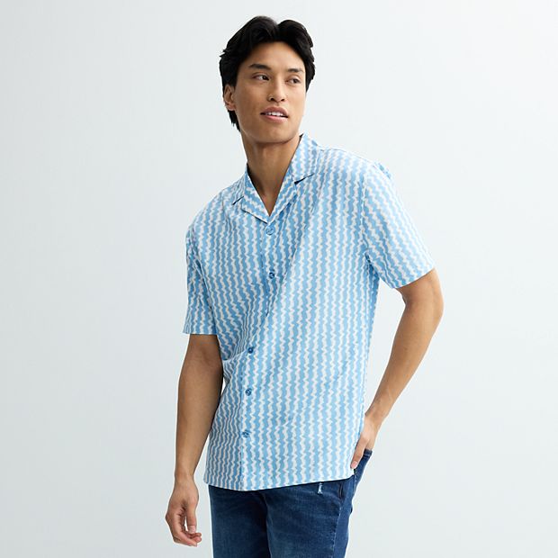 ★WAIKEI★ Chill Pochaco Stripe Short Sleeve T-shirt Black Y Men's Birch x Black Short-Sleeve Zigzag Stripe Woven Camp Shirt