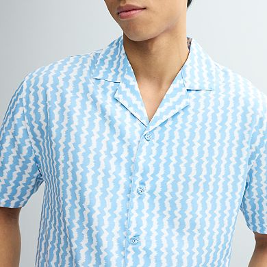 Men's Birch x Black Short-Sleeve Zigzag Stripe Woven Camp Shirt