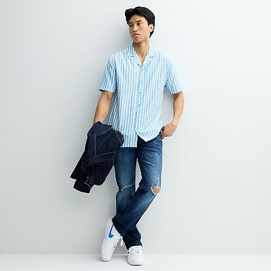 Men's Birch x Black Short-Sleeve Zigzag Stripe Woven Camp Shirt
