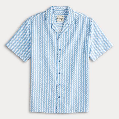 Men's Birch x Black Short-Sleeve Zigzag Stripe Woven Camp Shirt