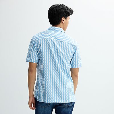 Men's Birch x Black Short-Sleeve Zigzag Stripe Woven Camp Shirt