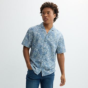 Men's Birch x Black Short-Sleeve Mini Floral Woven Camp Shirt