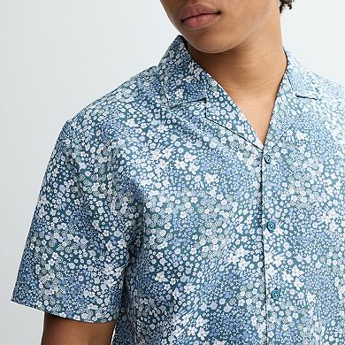 Men's Birch x Black Short-Sleeve Mini Floral Woven Camp Shirt