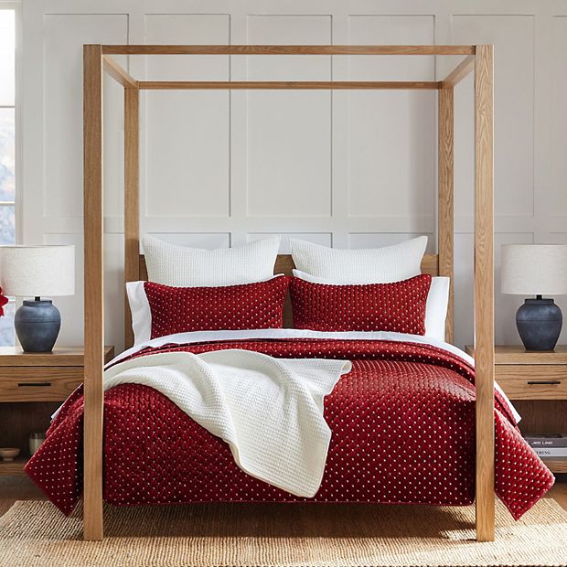 Levtex Home Cross Stitch Velvet Red Reversible Quilt Set or Sham