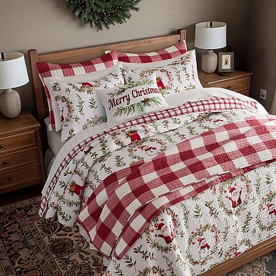 Produktbild von Soul & Lane Into The Woods Bettdecken-Set – Queen Size, Mit Waldmotiven & Karierter Rückseite, 100% Polyester