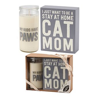 By Kathy Cat Mom Box Sign Candle Set