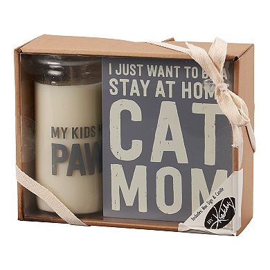 By Kathy Cat Mom Box Sign Candle Set