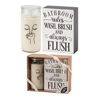 By Kathy 2 pc Bathroom Box Sign & Candle Set