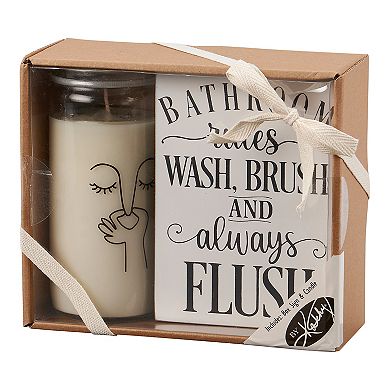 By Kathy 2-pc. Bathroom Box Sign & Candle Set