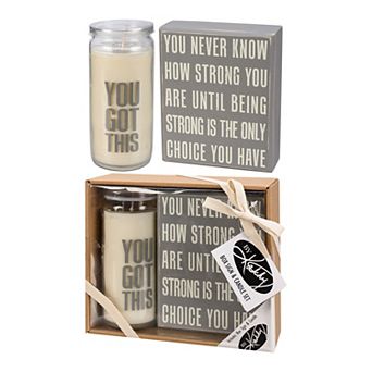 By Kathy 2 pc Strong Box Sign & Candle Set