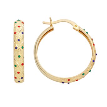 14k Gold-Bonded Sterling Silver Dot Textured Hoop Earrings