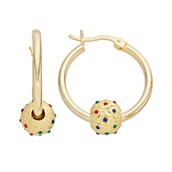 14k Gold-Bonded Sterling Silver Dot Textured Spinner Ball Hoop Earrings