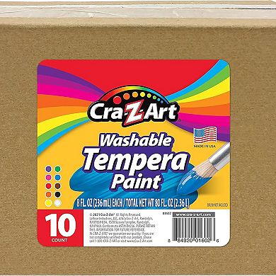 Cra-Z-Art Washable Tempera Non-Toxic Paints 10-Bottle Classroom Bulk Pack