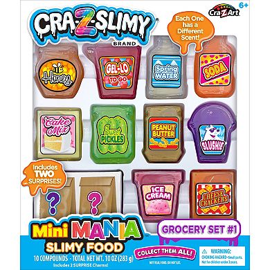 Cra-Z-Art Cra-Z-Slimy: Mini Mania Slimy Food Grocery Set #1 - 10 Non-Toxic Scented Multicolor Toy Slimes