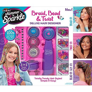 Cra-Z-Art Shimmer ‘n Sparkle: Braid Bead & Twist Deluxe Kids Hair Designer - 3-In-1 Braiding, Wrapping, and Beading Hair Tool