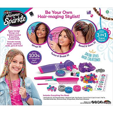 Cra-Z-Art Shimmer ‘n Sparkle: Braid Bead & Twist Deluxe Kids Hair Designer - 3-In-1 Braiding, Wrapping, and Beading Hair Tool