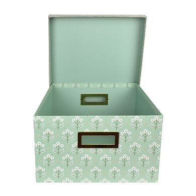 Celebrate Together Large Green Block Print Hinged Paper Storage Box