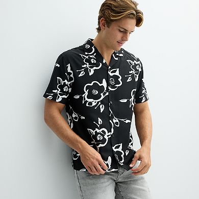 Men's Birch x Black Short-Sleeve Tonal Floral Woven Camp Shirt