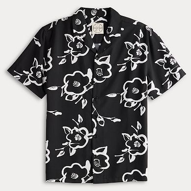 Men's Birch x Black Short-Sleeve Tonal Floral Woven Camp Shirt