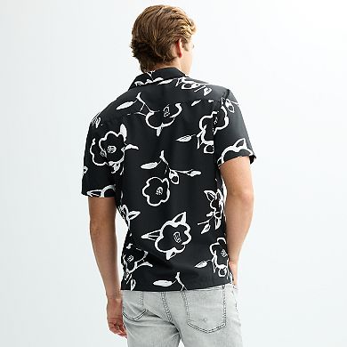 Men's Birch x Black Short-Sleeve Tonal Floral Woven Camp Shirt