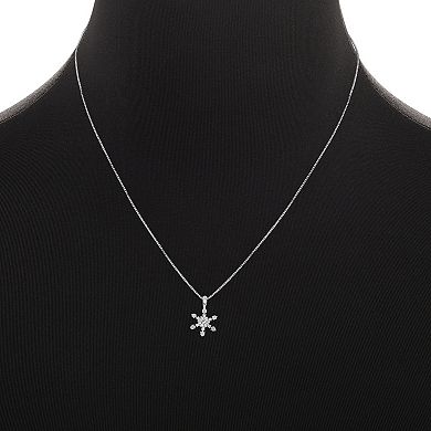 Brilliance Silver Tone Cubic Zirconia Snowflake Stud Earrings & Pendant Necklace Set
