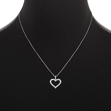 Brilliance Silver Tone Cubic Zirconia Stud Earrings & Open Heart Pendant Necklace Set